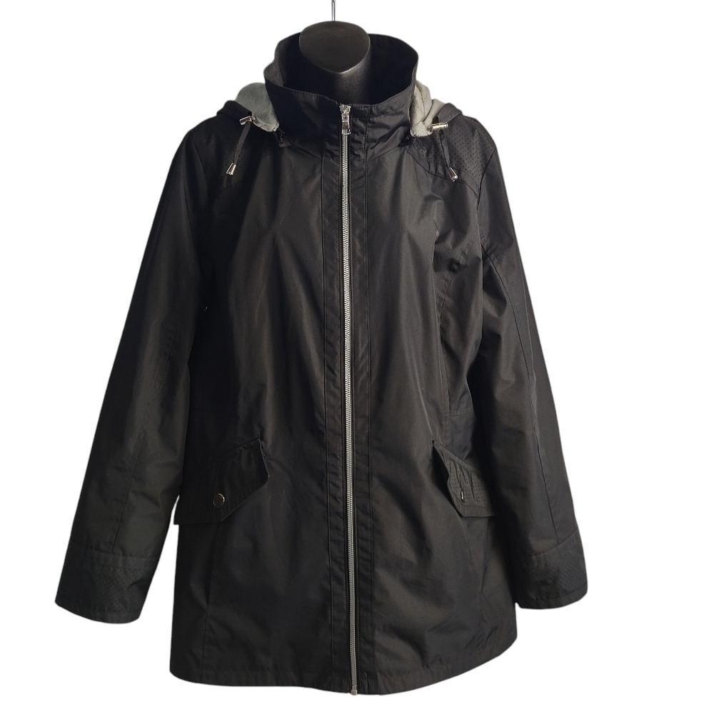 INTL d.e.t.a.i.l.s Women's Black Zip Front Hooded Lined Coat Jacket Size XL